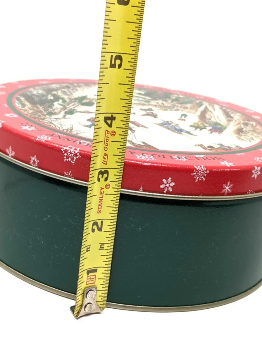 Old Farmers Almanac Christmas Cookie Tin 200th Anniversary 1992 8x3 Sledding